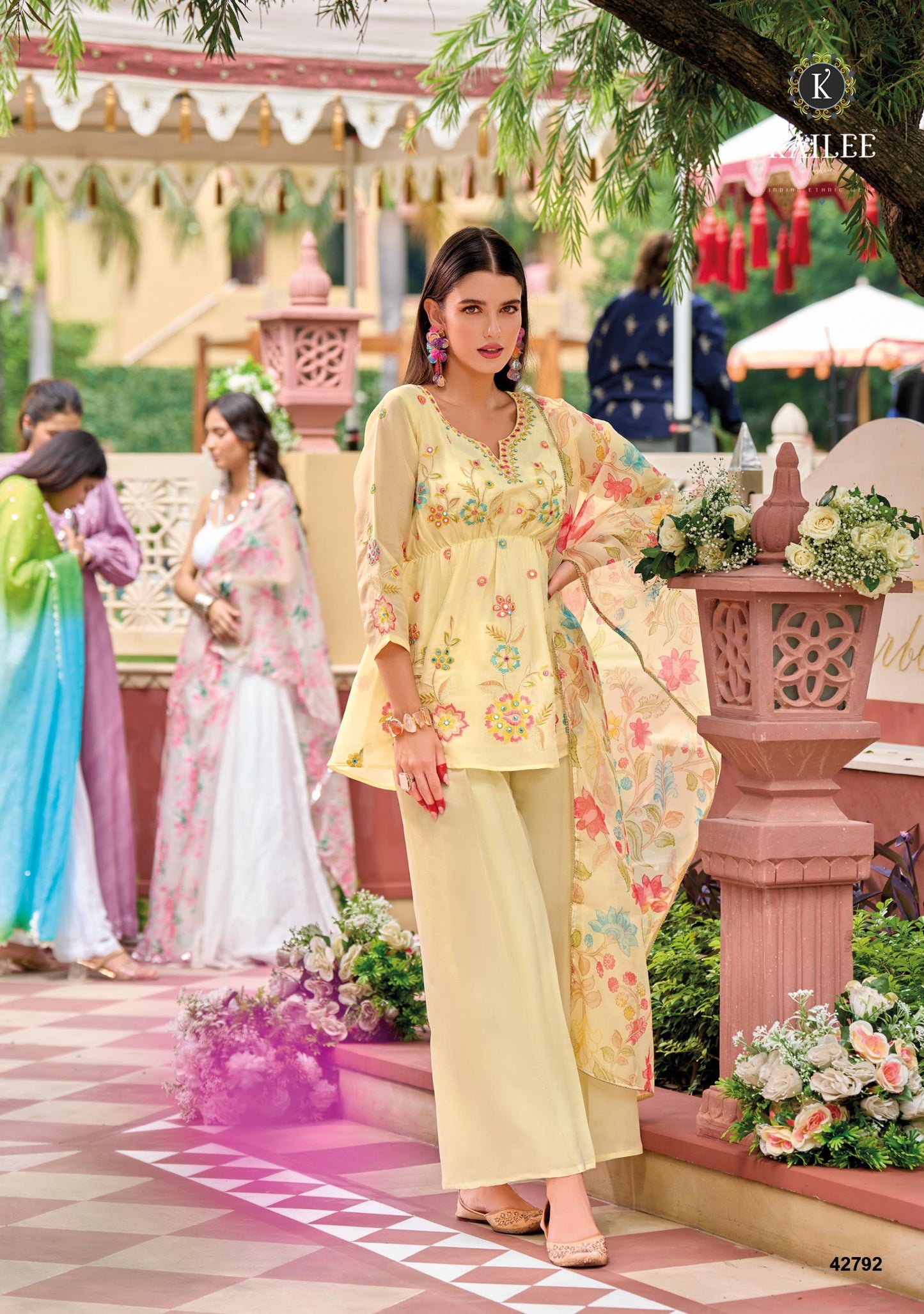 Viscose Shimmer Zari Silk Kurta Plazo Dupatta Set with Handwork and Digital Print Dupatta – Sizes XL to 3XL