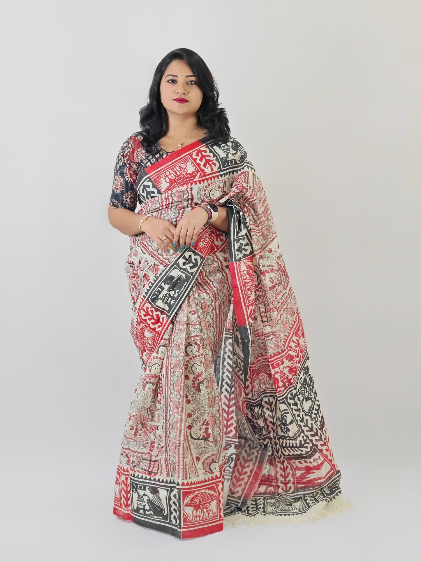 Artistry Unveiled: Madhubani - Sohajpath Hand Block Print Saree