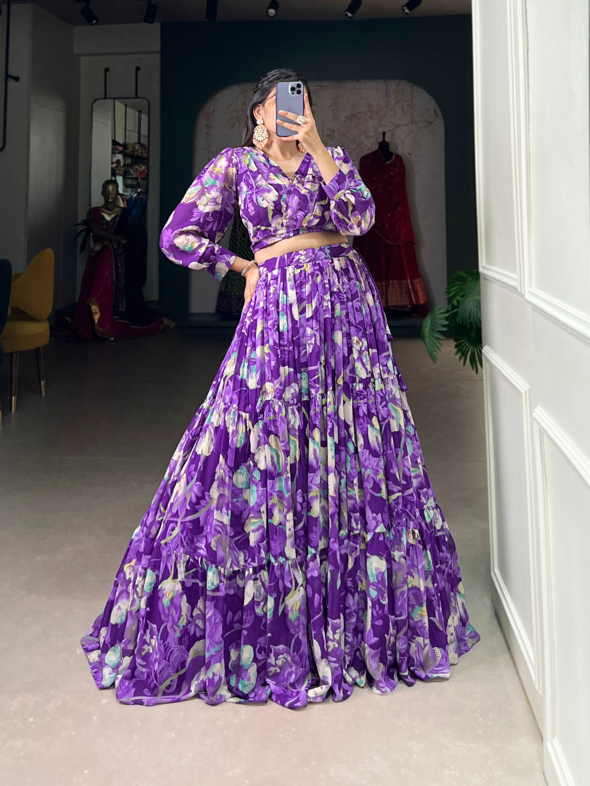 Georgette Chex Floral Print Co-ord Set
