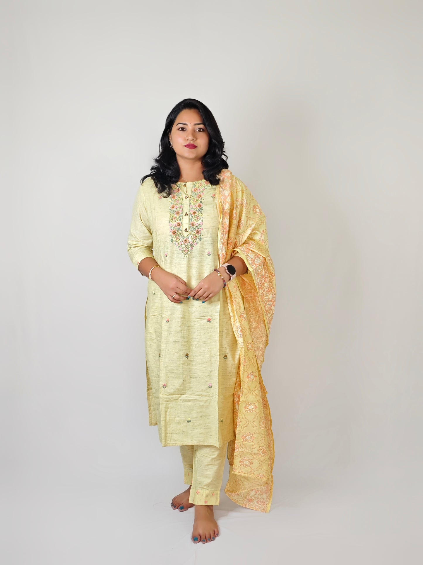 Cotton Flex Kurta Pant Dupatta Set with Handwork and Screen Print Dupatta – Women’s M to 3XL