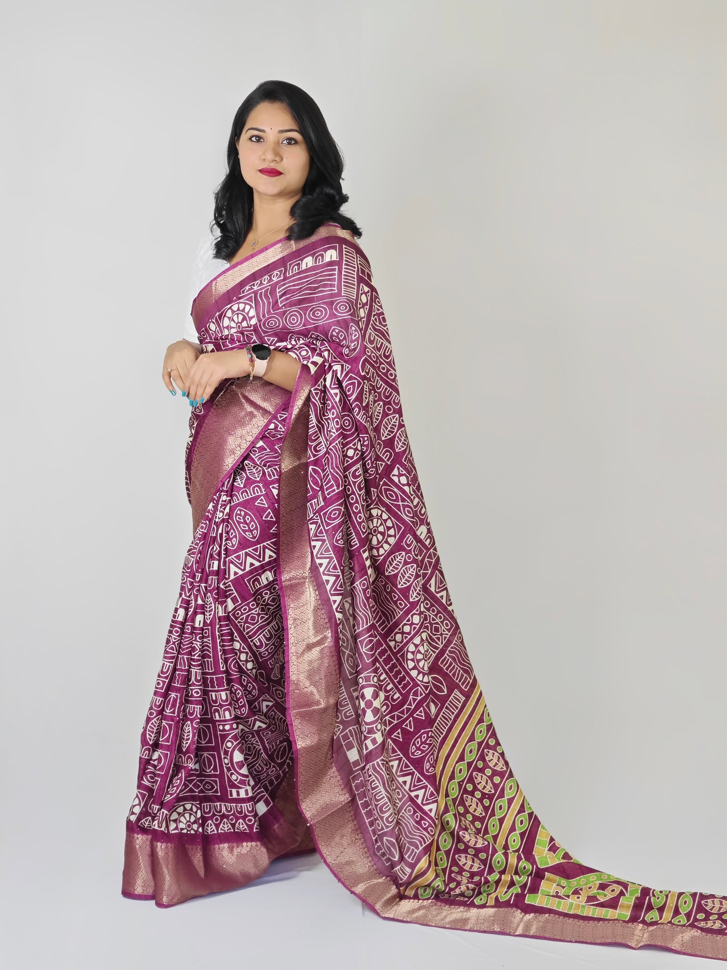 Cotton Crepe Sequence Batik Saree