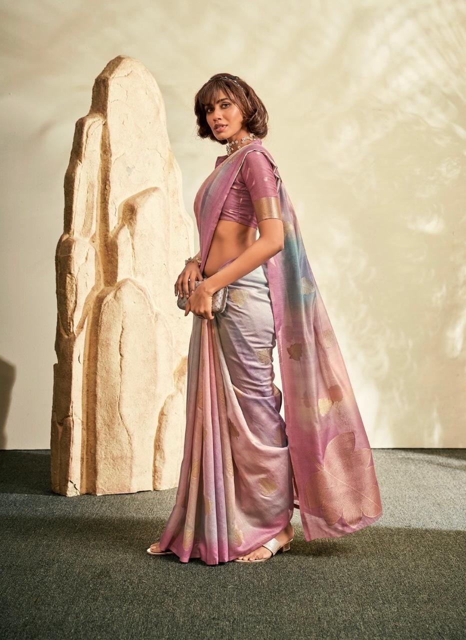 Soft Handloom style Silk Saree with Zari Leaf Weaving and Gradient Shading – Festive Wear Saree for Women