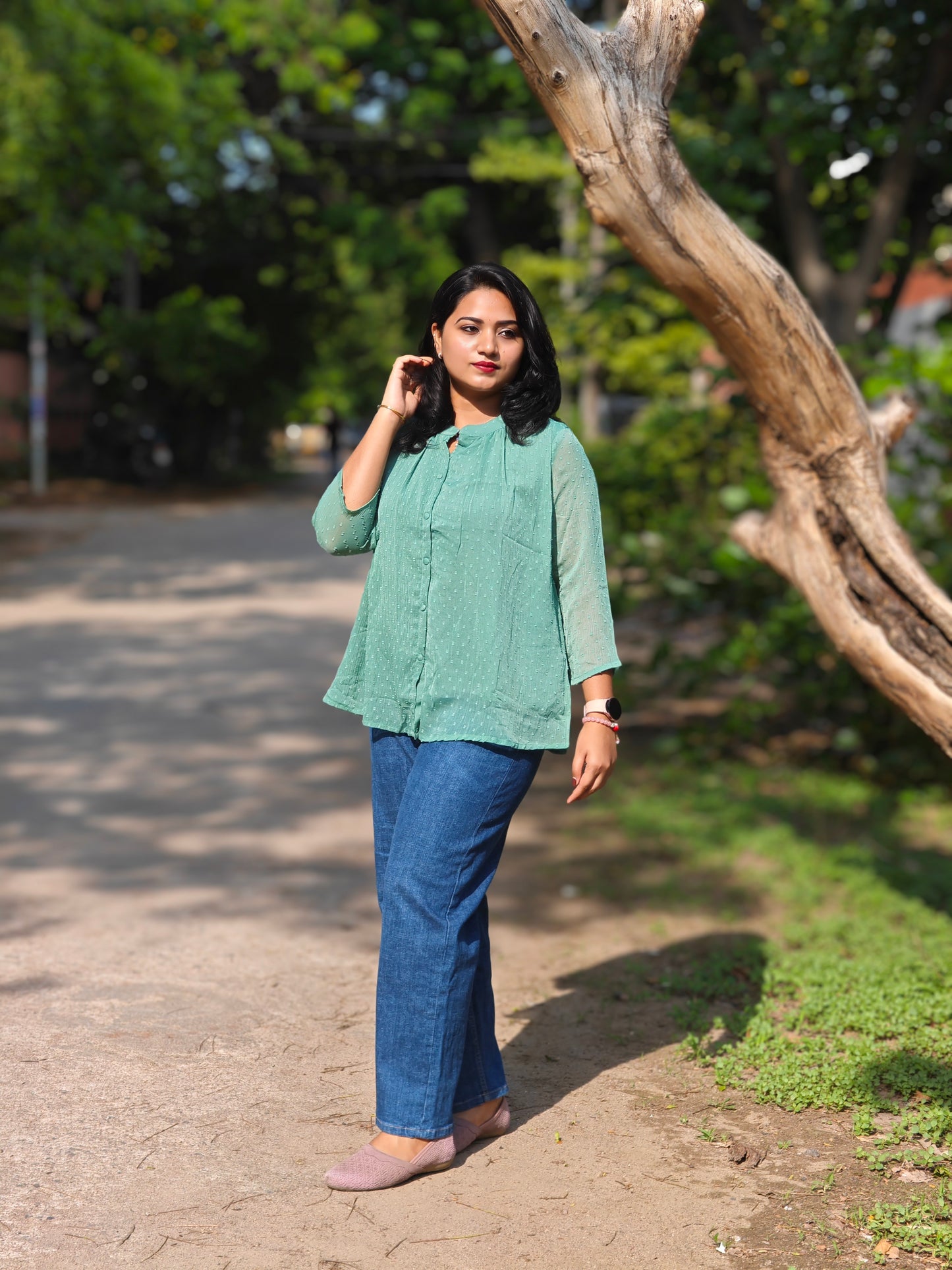 Chiffon Dobby Teal Short Top 4380