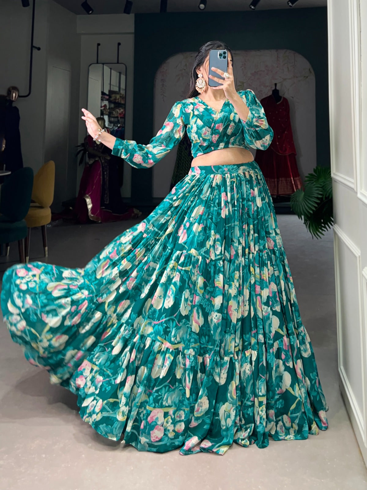 Georgette Chex Floral Print Co-ord Set