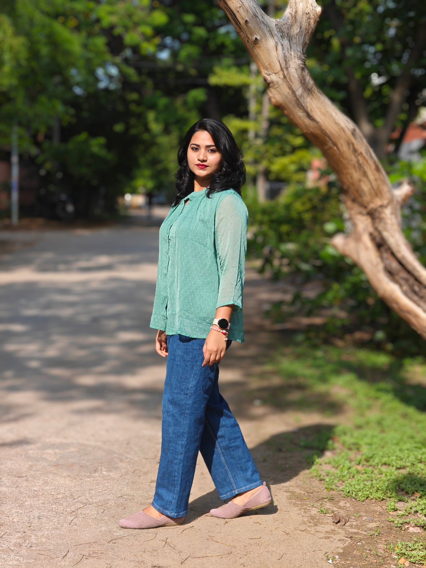 Chiffon Dobby Teal Short Top 4380