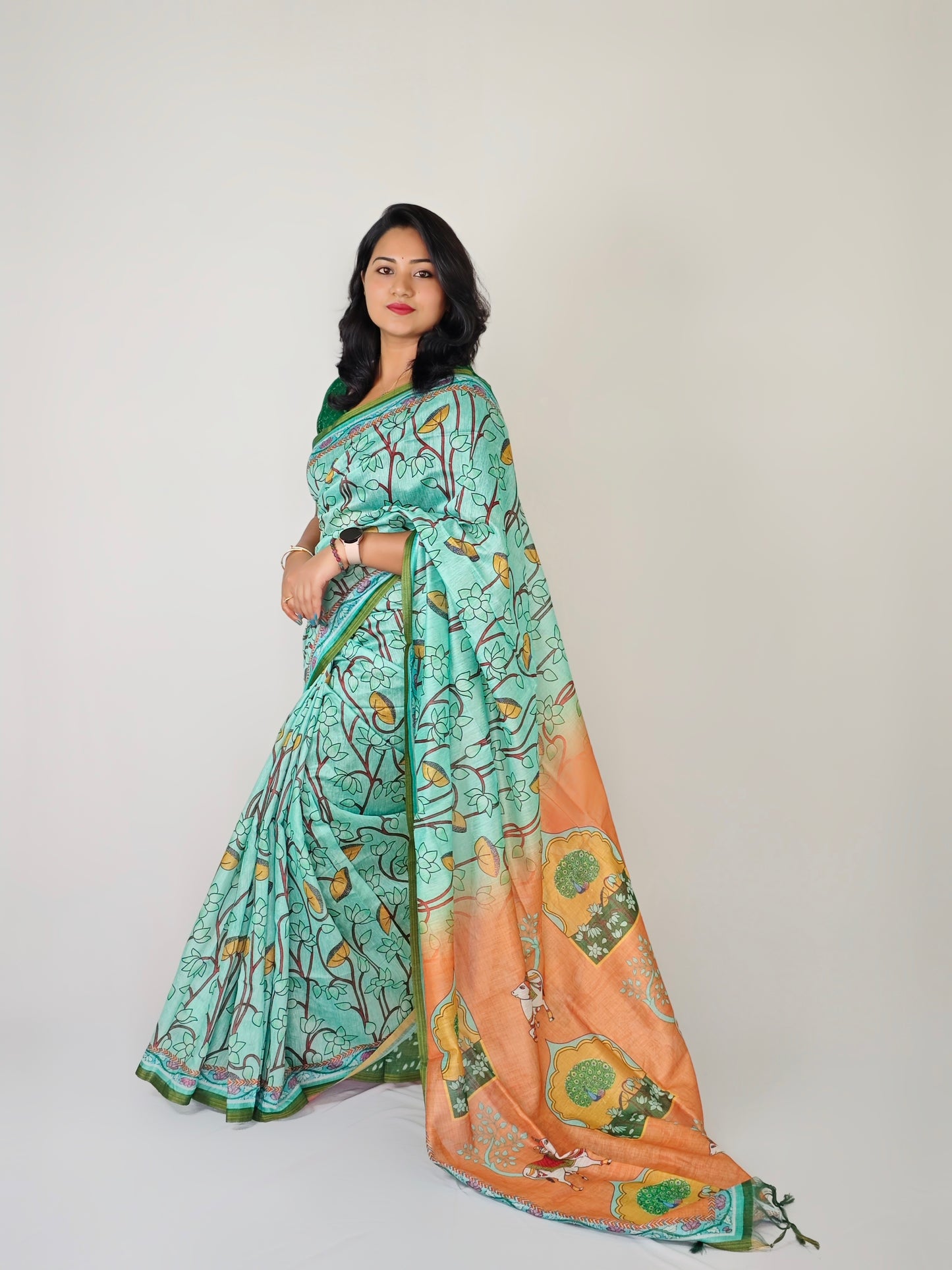 Mul mul Linen Pichwai Printed - Super Sale