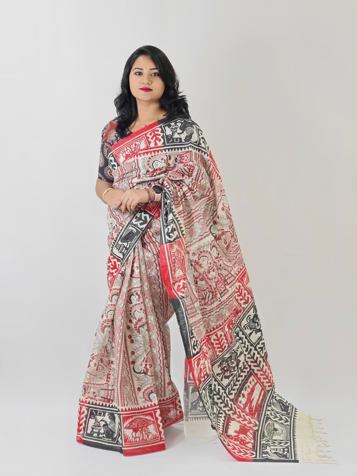 Artistry Unveiled: Madhubani - Sohajpath Hand Block Print Saree