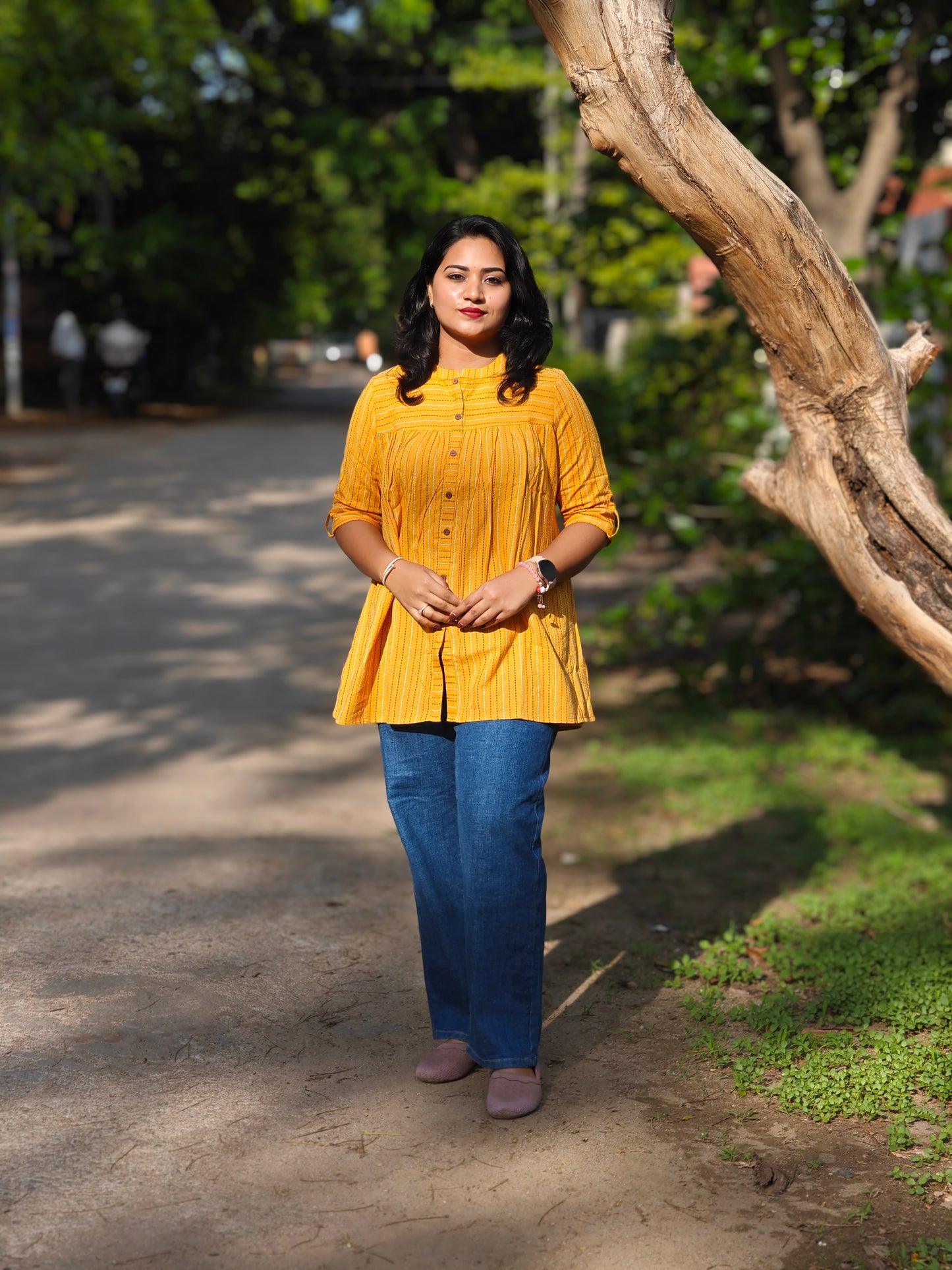 Mustard Cotton Woven Design Tunic J0119