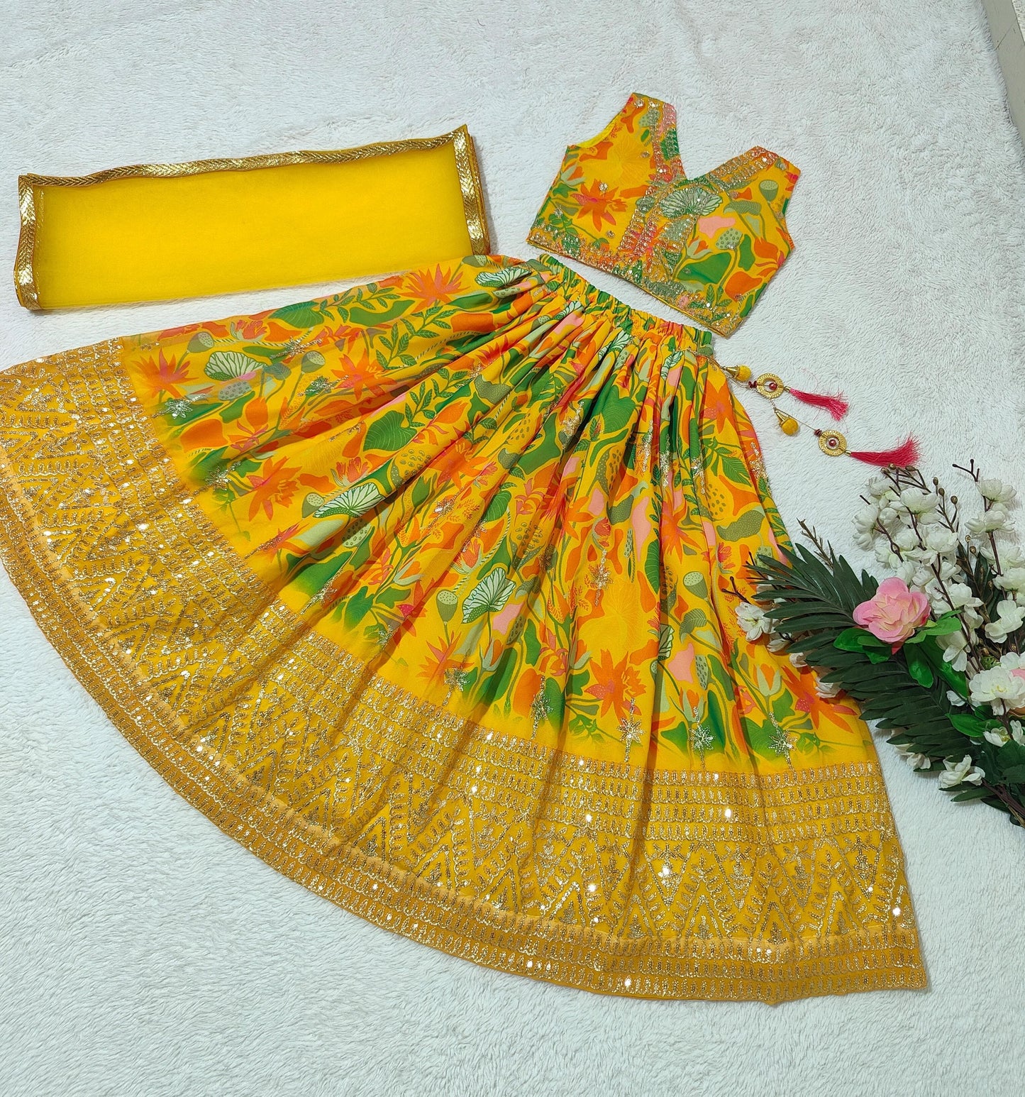 Beautiful Yellow Embroidery Lehenga