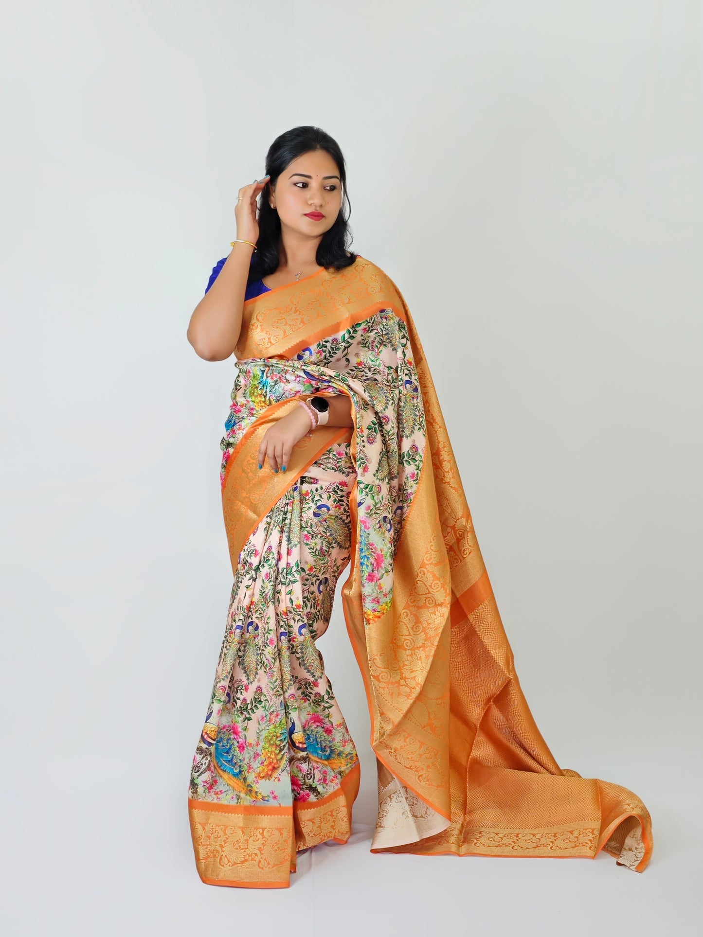 Soft Silk Kalamkari Saree with Jacquard Border