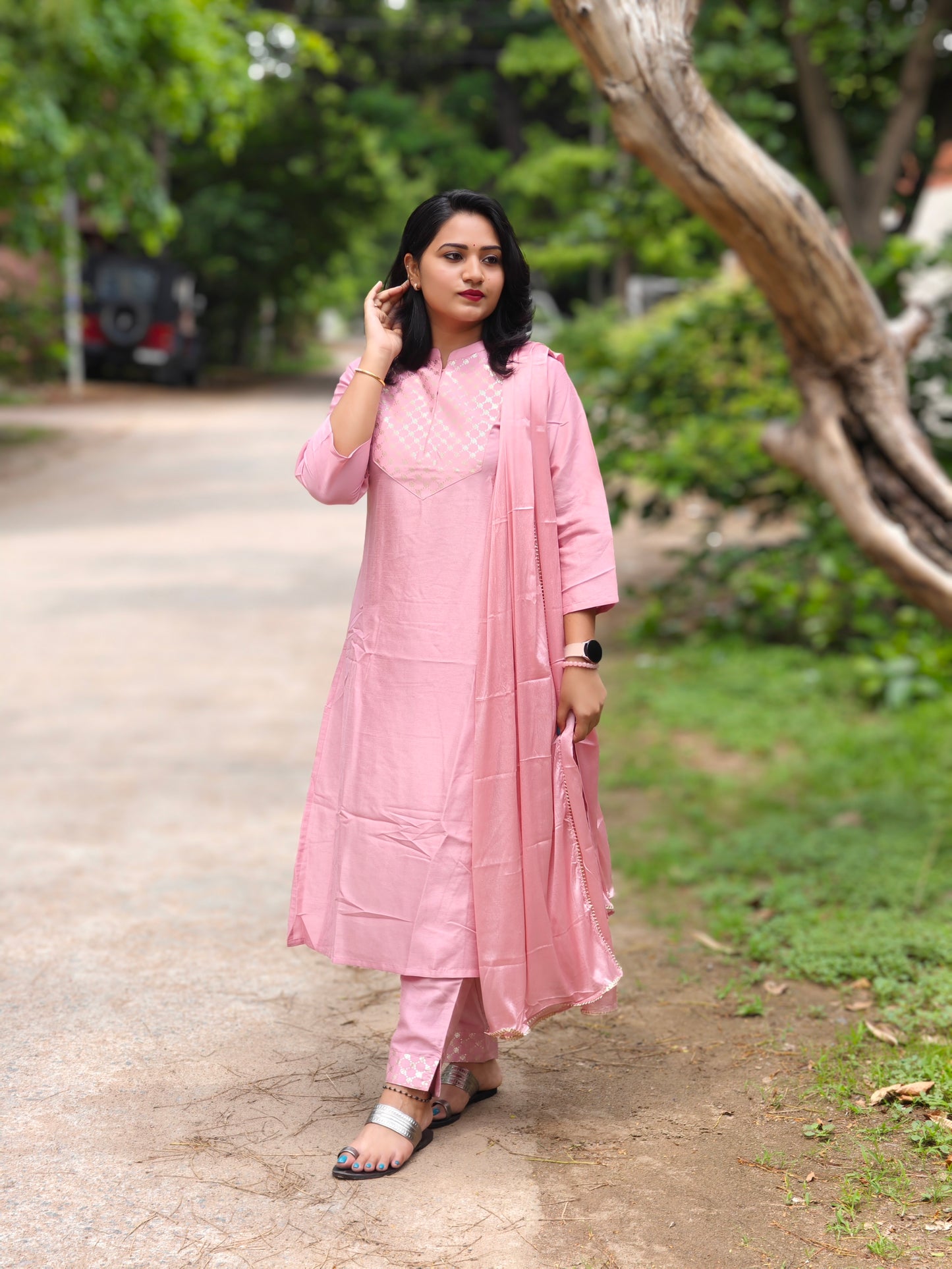 PINK POLY SILK FLORAL 3PC SET JAC319S