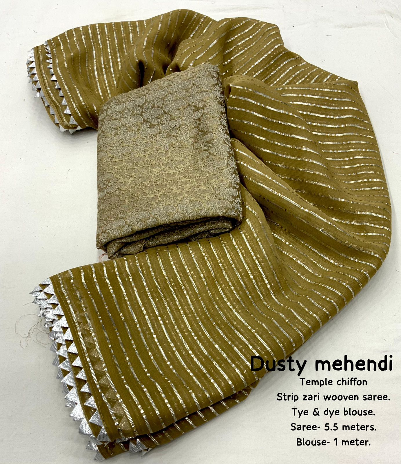 Soft Chiffon Saree with Silver Zari Weaving & Gota Temple Border – Banarasi Silk Blouse Included