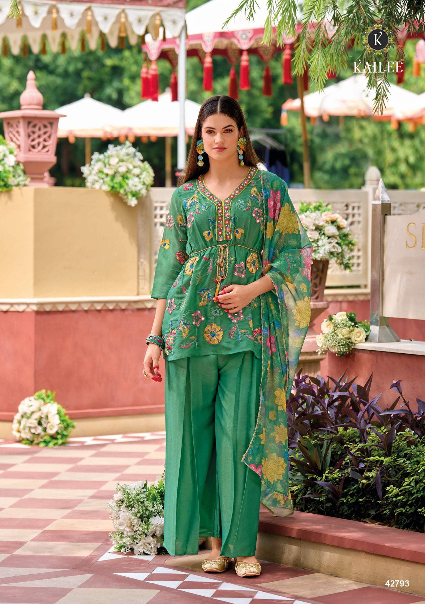 Viscose Shimmer Zari Silk Kurta Plazo Dupatta Set with Handwork and Digital Print Dupatta – Sizes XL to 3XL