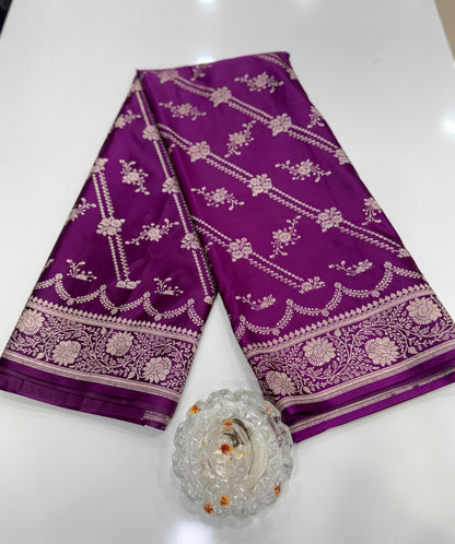 Mashru katan silk saree for women with Banarasi-style zari weaving and contrast brocade blouse piece