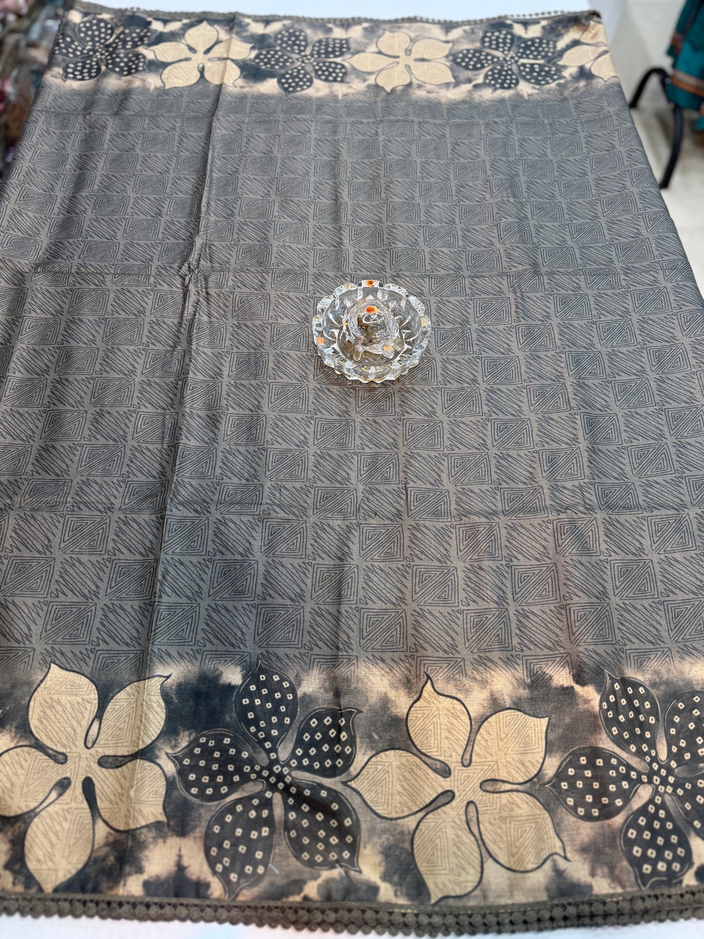 Nilambari Silk Floral Printed Saree with Lace Border