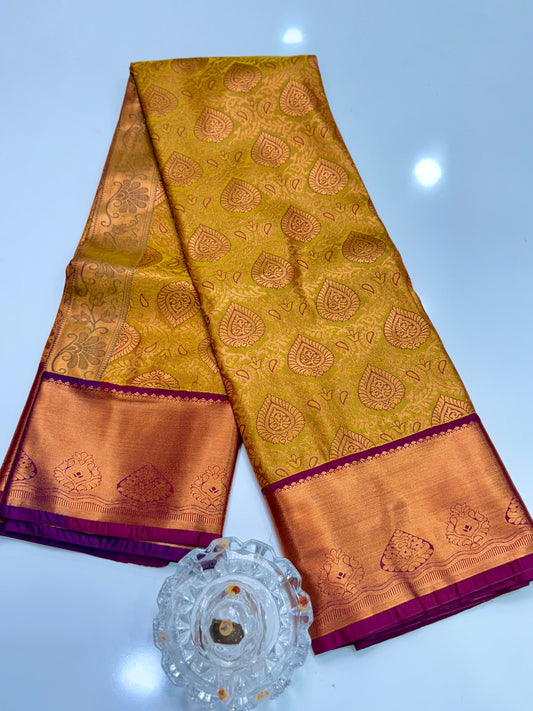 Bridal Kanchipuram Style Silk Saree with Rich Zari Border – Festive Wear