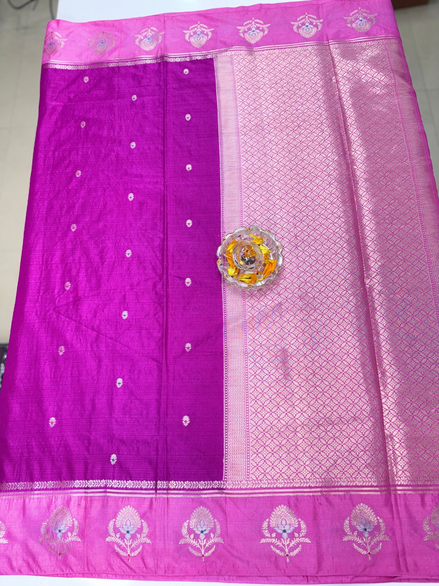 Banarasi Semi Raw Mango Silk Saree with Zari Buta Meenakari Work and Brocade Blouse – Festive Wear