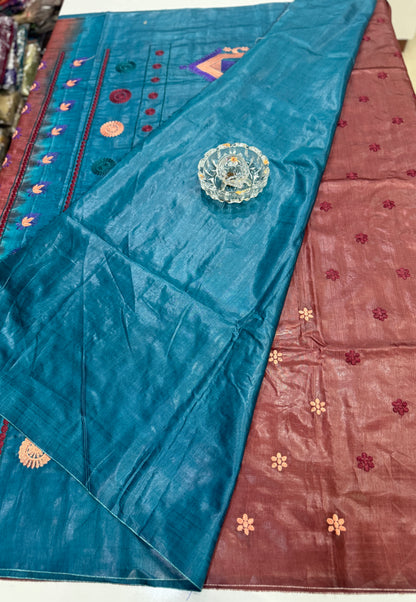 Pure Tussar Munga Silk Saree with Dolabadi Embroidery Work – Silk Mark Certified Handloom Saree