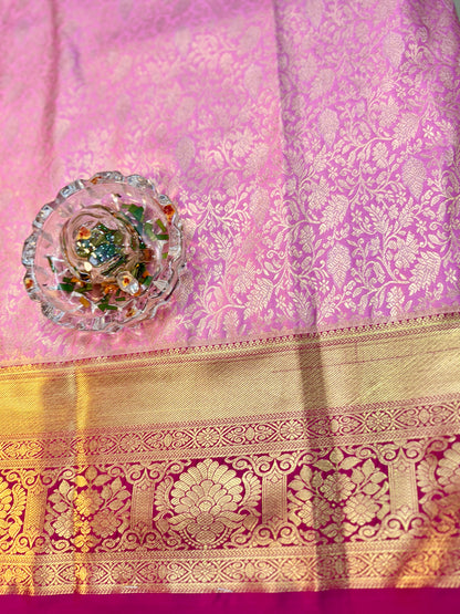 Semi Kanchi Pattu Brocade Saree with Zari Weaving and Contrast Border – Festive Wear
