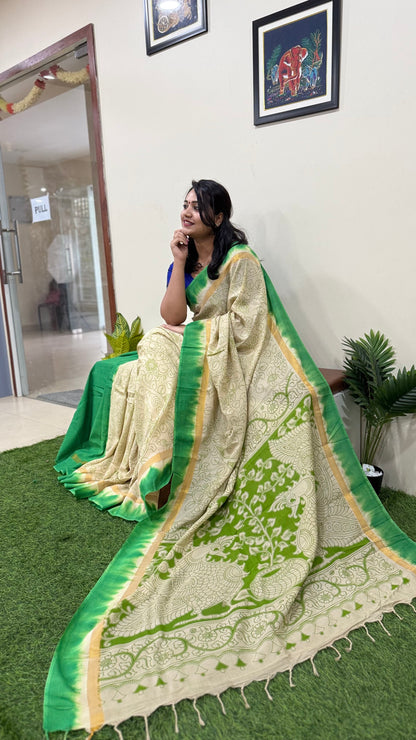 Pure Nellore Silk Outline Kalamkari Saree