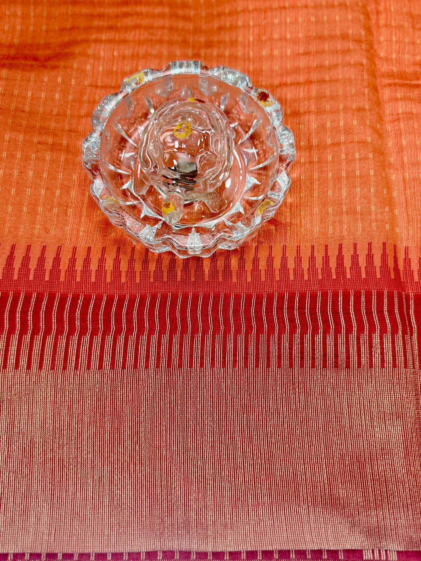 Semi Raw Silk Saree with Temple Border and Blouse – Handwoven Style Festive Wear