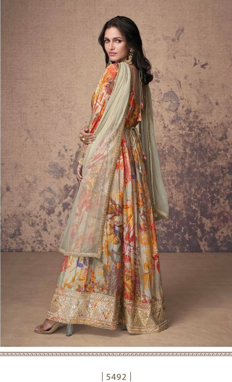 Real Georgette Embroidered Free Size Kurta Set with Net Dupatta – 4-Piece Festive Collection for Women