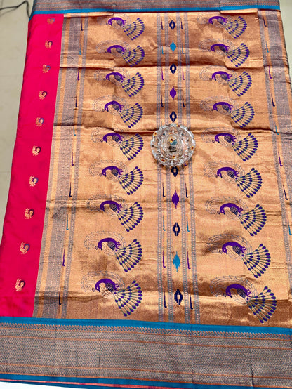 Paithani Soft Silk Saree with Zari Weaving and Contrast Blouse