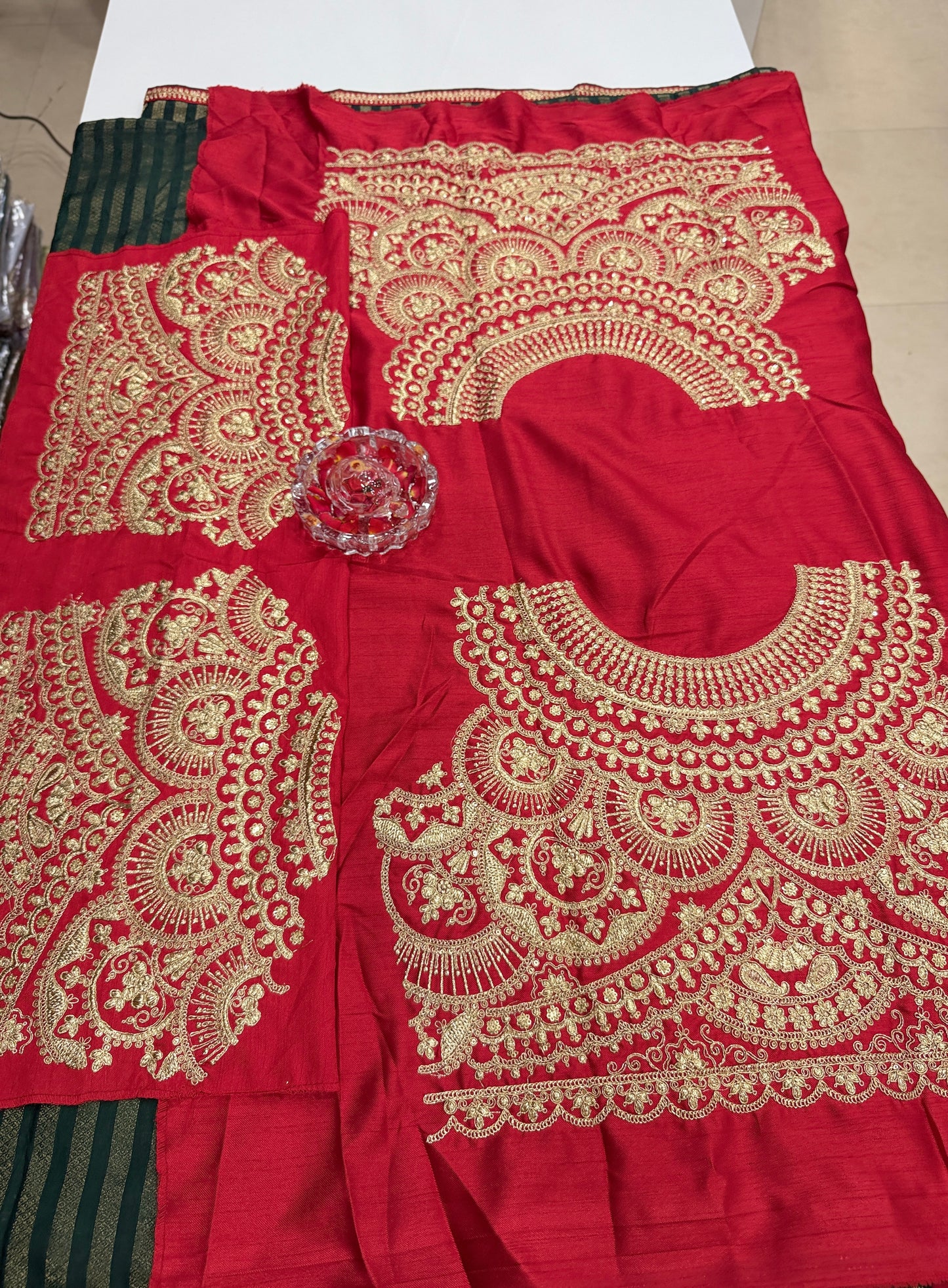 Olive Line Pattern Designer Silk Saree with Heavy Embroidery Work and Unstitched Blouse for Festive and Wedding Wear