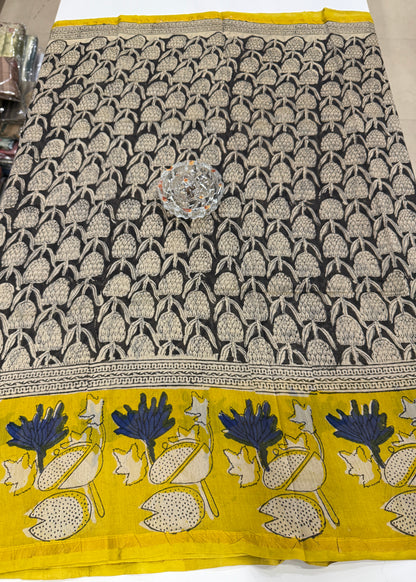 Pure Chanderi Silk Saree with Intricate Handblock Print and Blouse Piece – Traditional Wear for Women