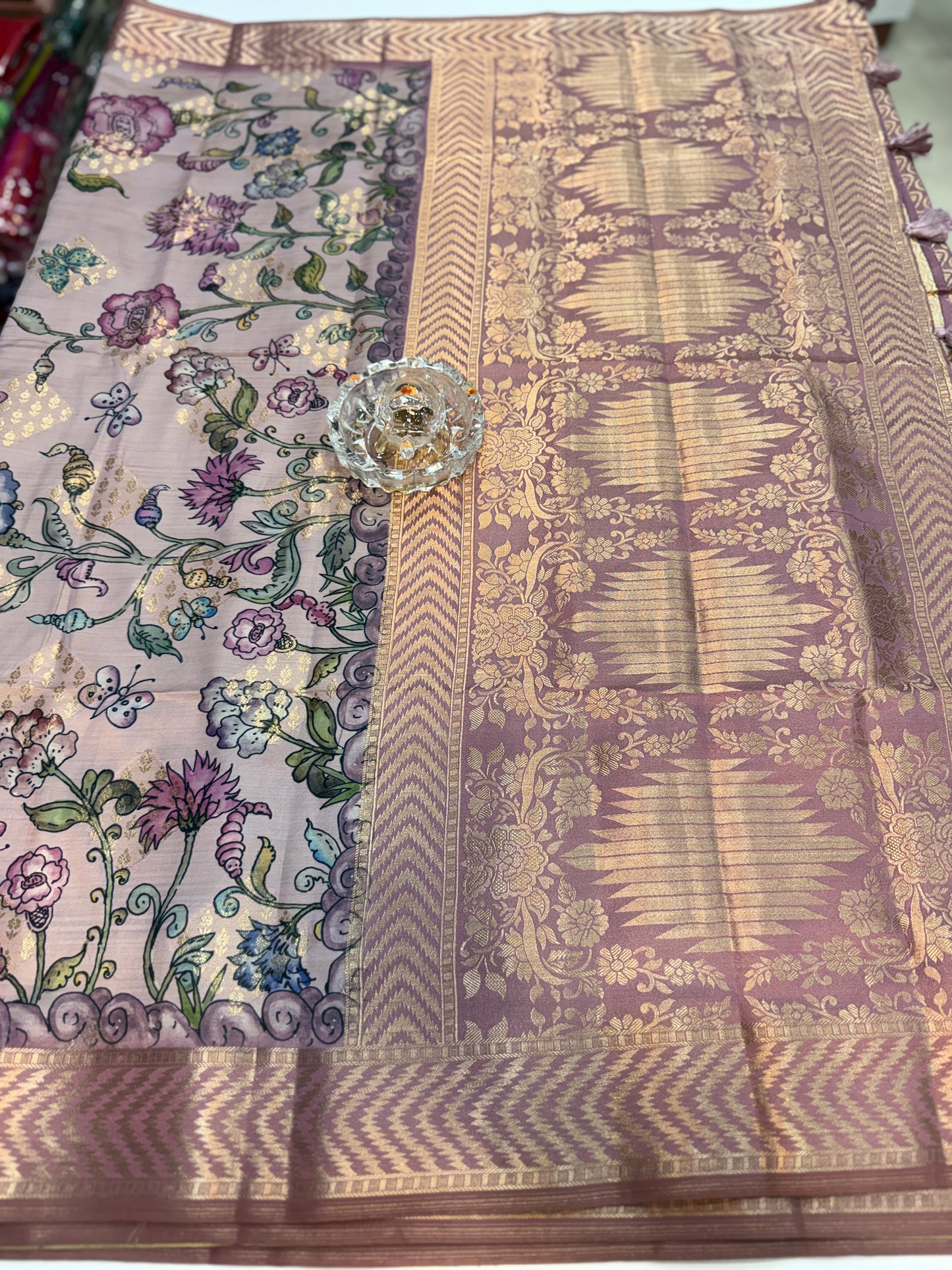 Bamboo Silk Floral Printed Saree with Rich Decorative Pallu, Rich Floral Kalamkari Style Prints