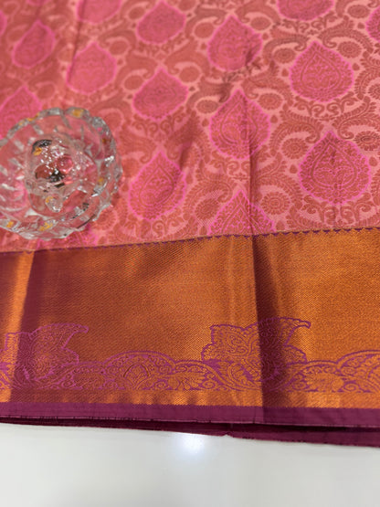 Bridal Soft Silk Saree with Jacquard Weaving & Contrast Border for Women