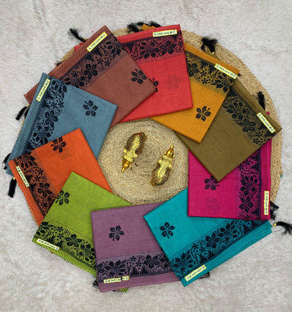 Pure Suti Cotton Saree with Traditional Batik Print – Chikko Tone and Multiple Colour Options