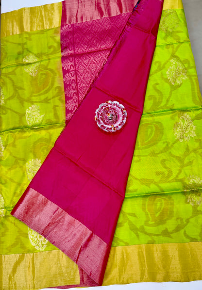 Pochampalli Printed Silk Saree with Satin Border and Blouse – Powerloom Weave for Women