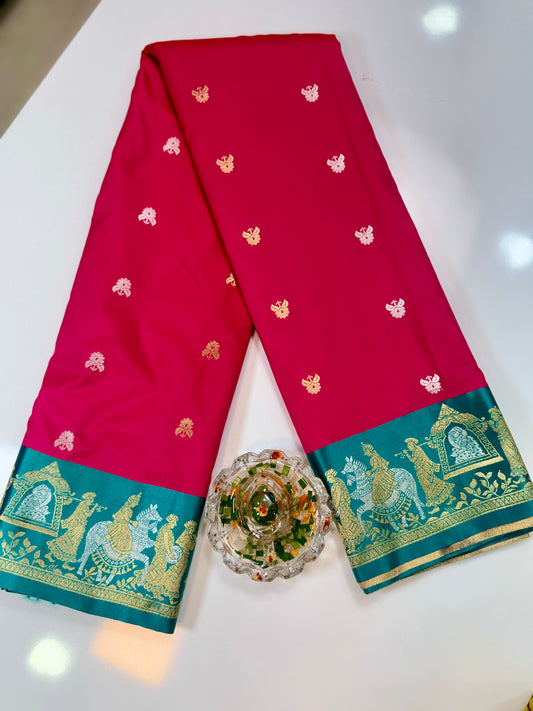 Mashru silk saree with Sindhu Ghaat zari weaving and blouse piece for women