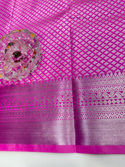 Traditional Kanchipuram Style Silk Saree for Women with Zari Border and Blouse Piece | Power-loom Woven Saree