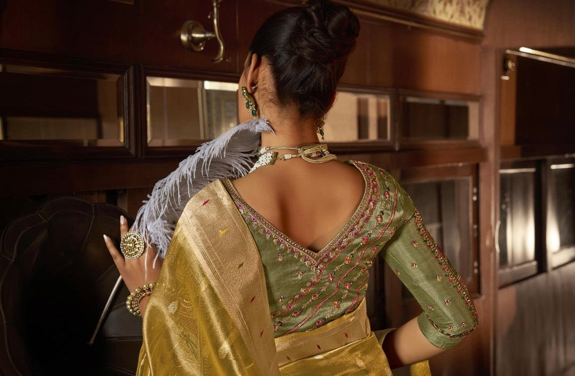 tissue paithani saree with embroidered designer blouse – premium ethnic wear for women
