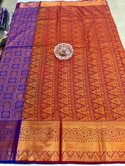 Bridal Soft Silk Saree with Jacquard Weaving & Contrast Border for Women