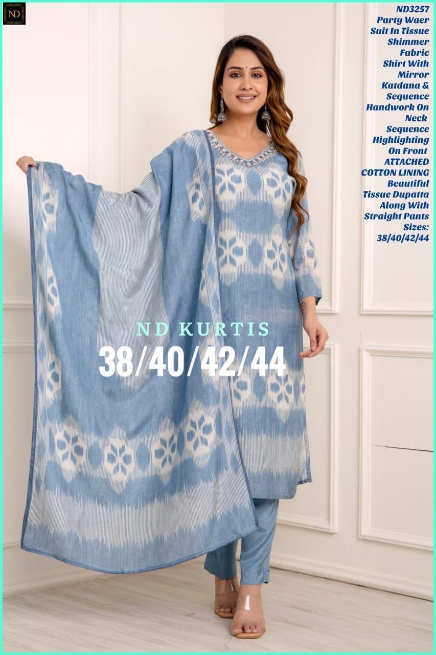 Mani’s Fashions – ND3257 Party Wear Tissue Shimmer Suit Set
