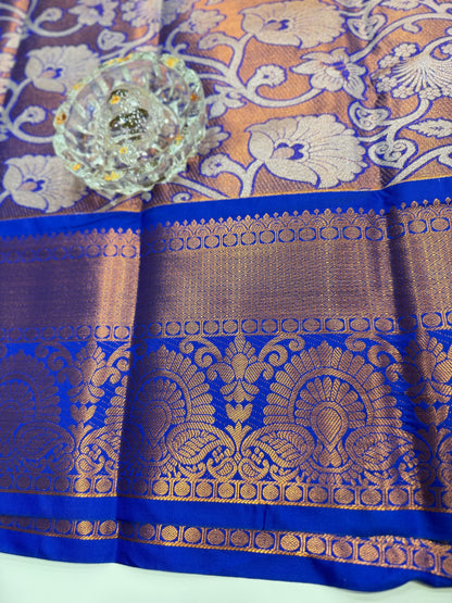 Bridal tissue saree for women with woven zari work and contrast border, kanchipuram style powerloom saree with blouse fabric