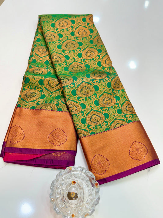 Bridal Kanchipuram Style Silk Saree with Rich Zari Border – Festive Wear