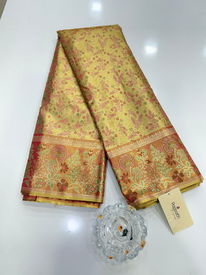 Dharmavaram Style Silk Saree with Zari Floral Weaving and Grand Pallu – Traditional Wedding Saree