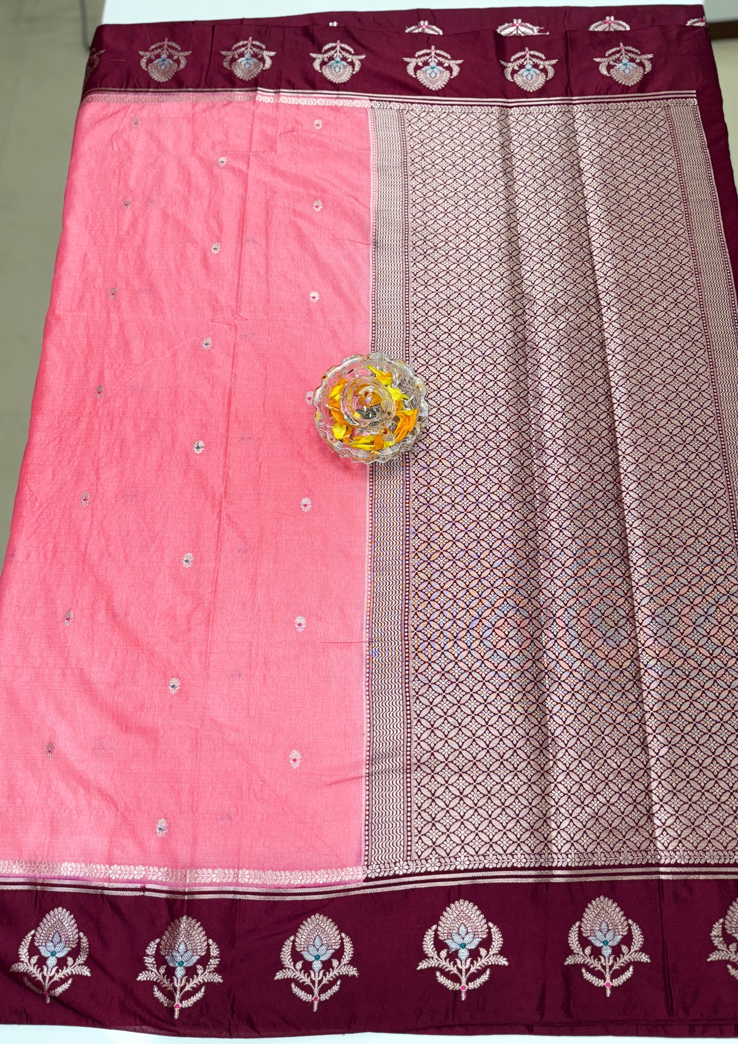 Banarasi Semi Raw Mango Silk Saree with Zari Buta Meenakari Work and Brocade Blouse – Festive Wear