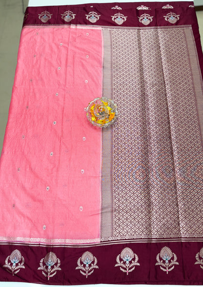 Banarasi Semi Raw Mango Silk Saree with Zari Buta Meenakari Work and Brocade Blouse – Festive Wear