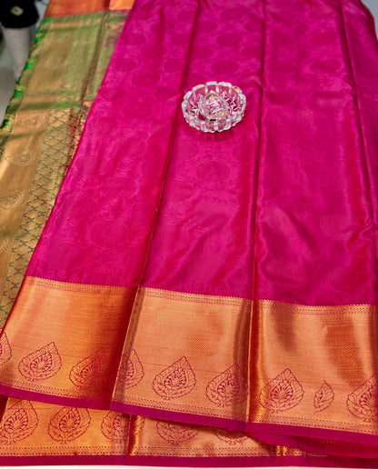 Bridal Kanchipuram Style Silk Saree with Rich Zari Border – Festive Wear