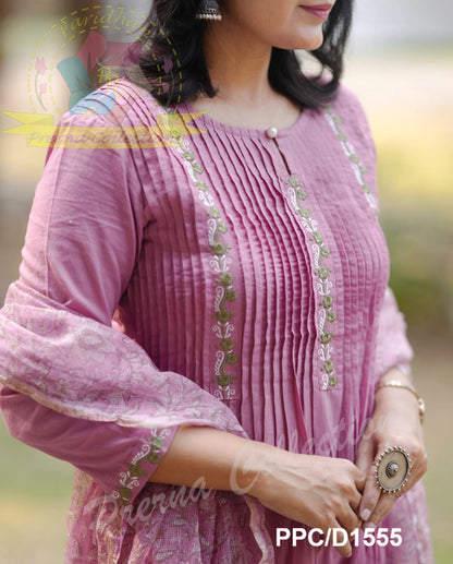 Look Classy and Beautiful in Our Cotton Set with Pintex Work