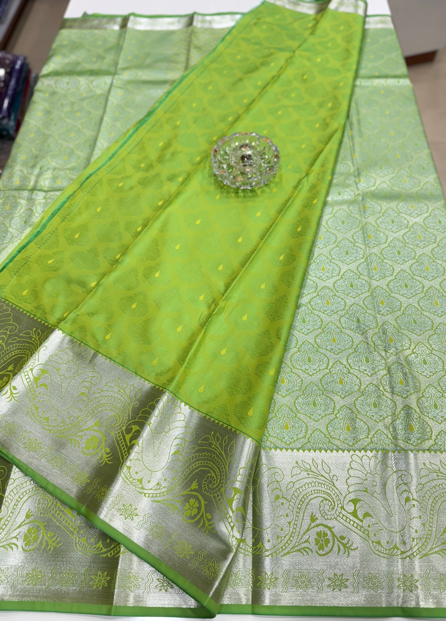 Traditional Kanchipuram Style Silk Saree for Women with Zari Border and Blouse Piece | Power-loom Woven Saree