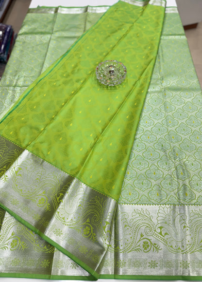 Traditional Kanchipuram Style Silk Saree for Women with Zari Border and Blouse Piece | Power-loom Woven Saree