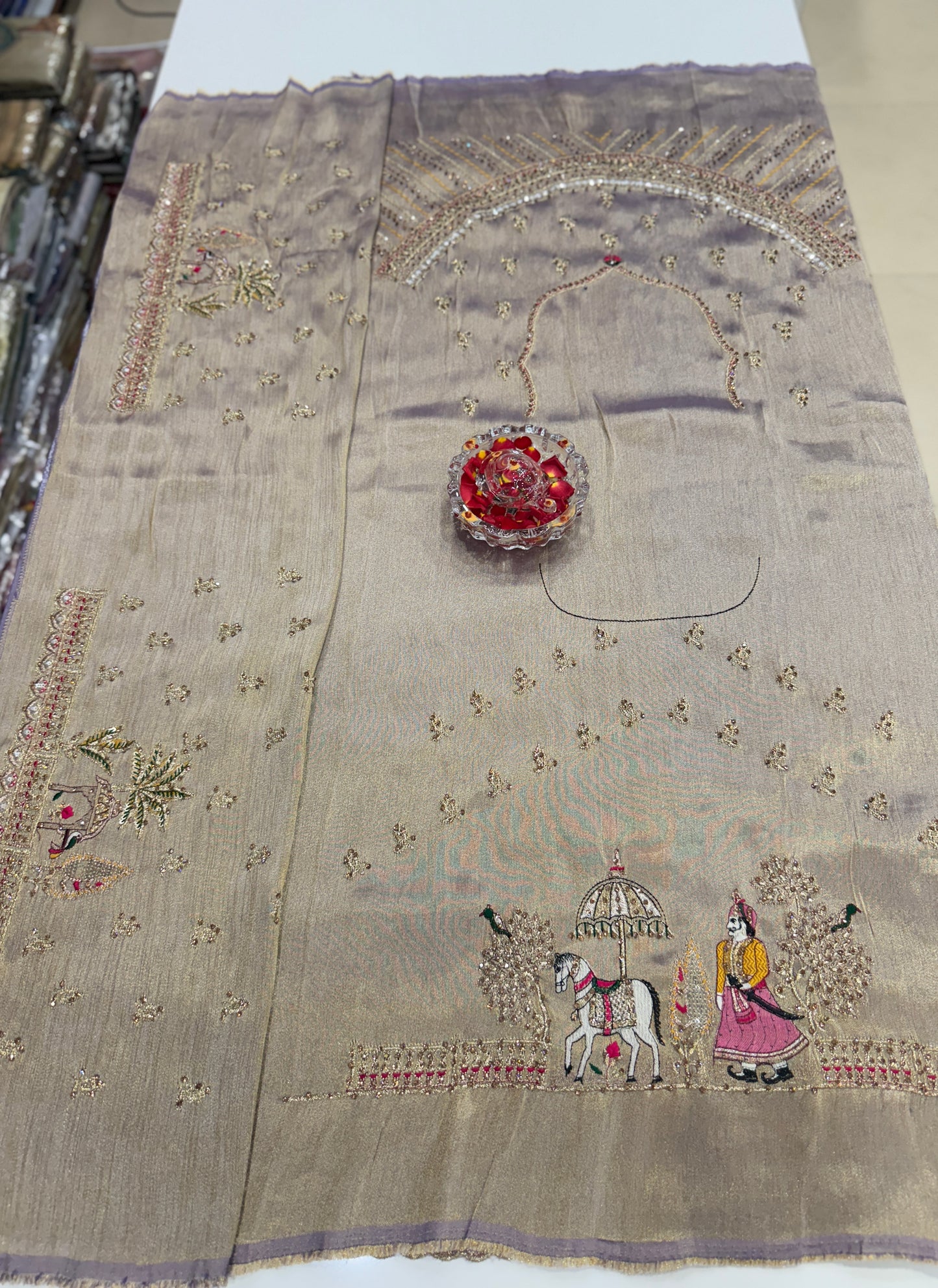 Pure Ziraf Silk Saree with Zari, Thread, Cut Dana, Moti & Mirror Heavy Work – Luxury Bridal and Festive Wear Saree for Women