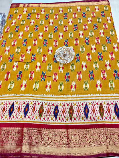 Semi Maheshwari Silk Saree with Zari Border & Ikat Style Weaving for Women