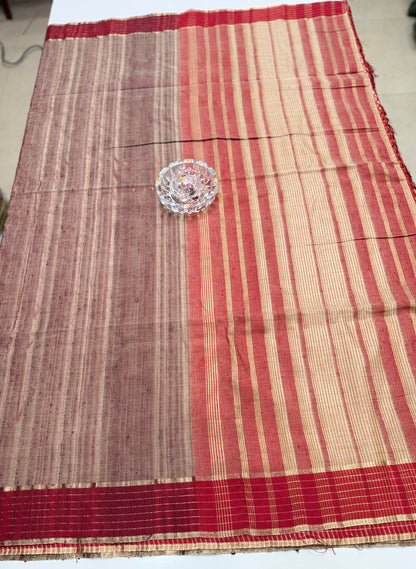 Handloom Style Katan Silk Saree with Red Zari Border – Elegant Office & Festive Wear Saree for Women